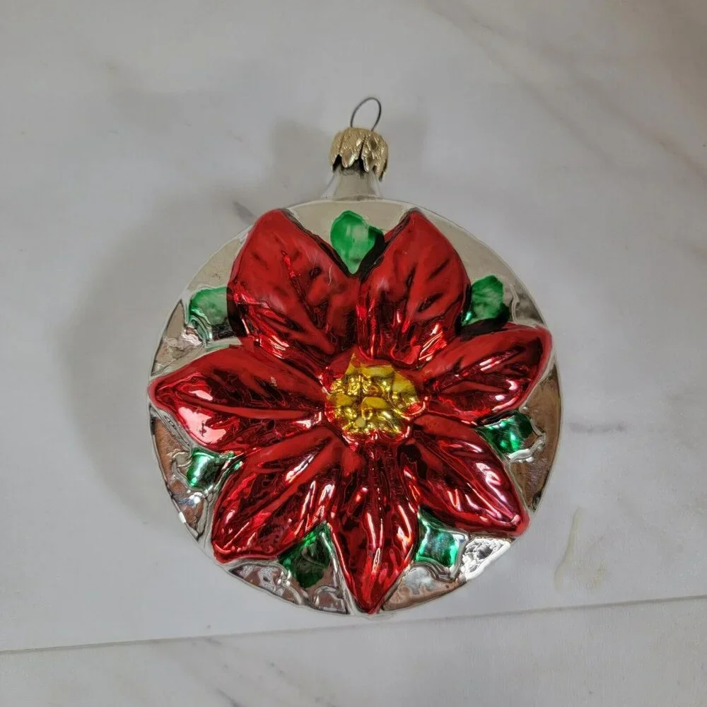 W. Germany Glass Poinsetta Christmas‎ Ornament # 517